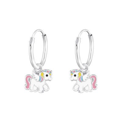 Children's Silver Ear Hoops with Hanging Unicorn and Epoxy