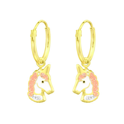 Children's Silver Ear Hoops with Hanging Epoxy Unicorn and Crystal