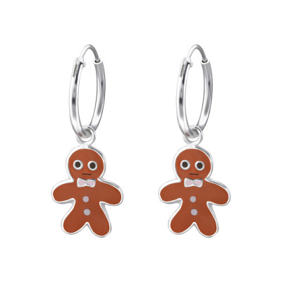 Children's Silver Ear Hoop with Hanging Gingerbread Man and Epoxy