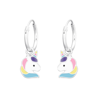 Children's Silver Ear Hoop with Hanging Unicorn and Epoxy