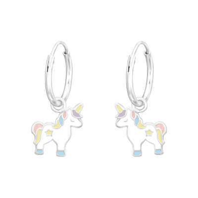 Children's Silver Hanging Unicorn Ear Hoops with Epoxy