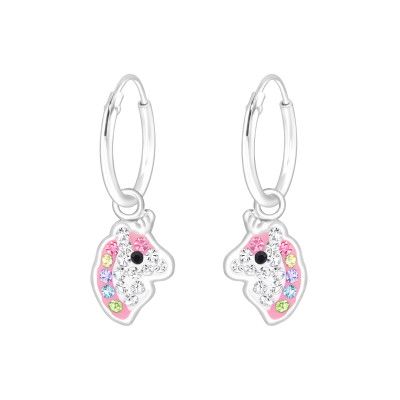 Unicorn Children's Sterling Silver Hoops with Crystal