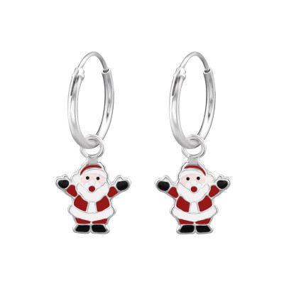 Children's Silver Ear Hoop with Hanging Santa Claus and Epoxy