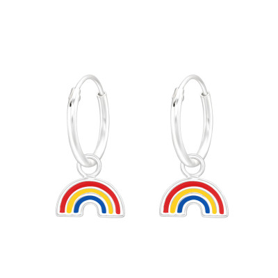 Children's Silver Ear Hoops with Hanging Rainbow and Epoxy