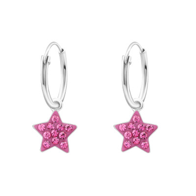 Children's Silver Ear Hoop with Hanging Star and Crystal