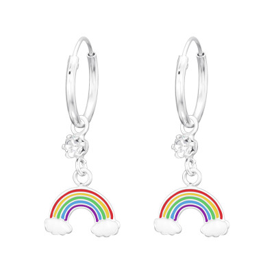 Children's Silver Ear Hoop with Hanging Epoxy Rainbow and Crystal