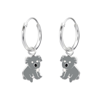 Children's Silver Ear Hoop with Hanging Koala Bear and Epoxy