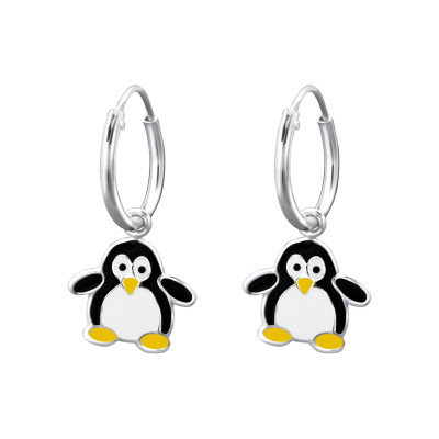 Children's Silver Ear Hoop with Hanging Penguin and Epoxy