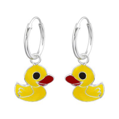 Children's Silver Ear Hoop with Hanging Duck and Epoxy