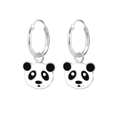 Children's Silver Ear Hoop with Hanging Panda and Epoxy