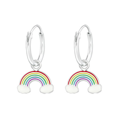 Children's Silver Ear Hoops with Hanging Rainbow and Epoxy