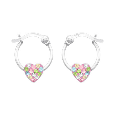 Children's Silver Heart Hoops with Crystal