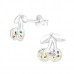 Children's Silver Cherry Ear Studs with Crystal