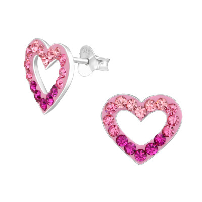 Children's Silver Heart Ear Studs with Crystal