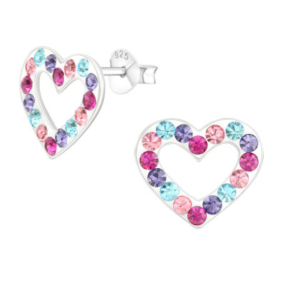 Children's Silver Heart Ear Studs with Crystal