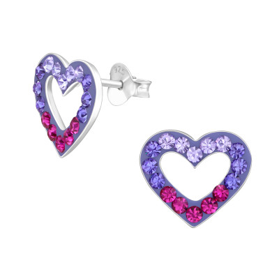 Children's Silver Heart Ear Studs with Crystal