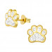 Children's Silver Paw Print Ear Studs with Crystal