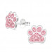 Children's Silver Paw Print Ear Studs with Crystal