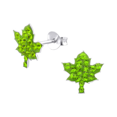 Leaf Children's Sterling Silver Ear Studs with Crystal