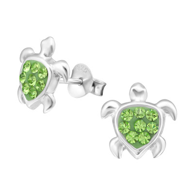 Children's Silver Turtle Ear Studs with Crystal