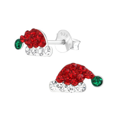 Children's Silver Santa Hat Ear Studs with Crystal