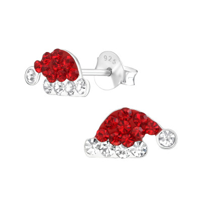 Children's Silver Christmas Hat Ear Studs with Crystal