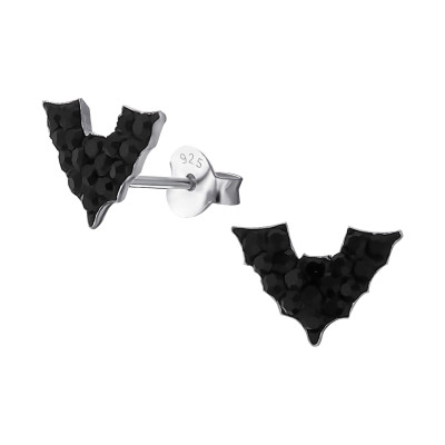 Children's Silver Bat Ear Studs with Crystal