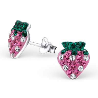 Strawberry Children's Sterling Silver Ear Studs with Crystal