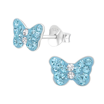 Children's Silver Butterfly Ear Studs with Crystal