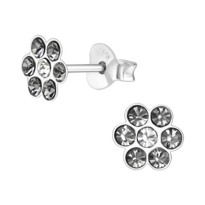 Children's Silver Flower Ear Studs with Crystal