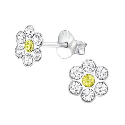 Children's Silver Flower Ear Studs with Genuine European Crystals