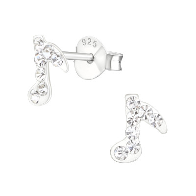 Children's Silver Music Note Ear Studs with Crystal