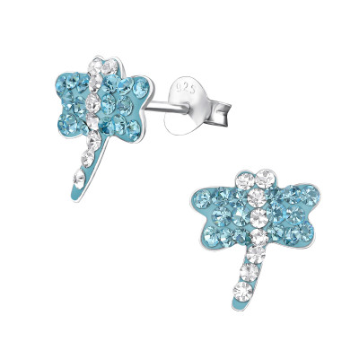 Children's Silver Dragonfly Ear Studs with Crystal