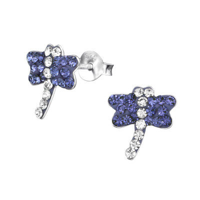 Children's Silver Dragonfly Ear Studs with Crystal