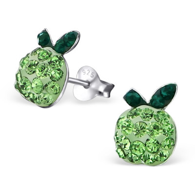 Apple Children's Sterling Silver Ear Studs with Crystal