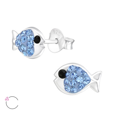 Children's Silver Fish Ear Studs with Genuine European Crystals