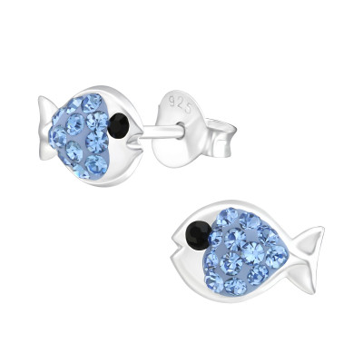 Children's Silver Fish Ear Studs with Crystal