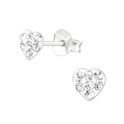 Children's Silver Heart Ear Studs with Crystal