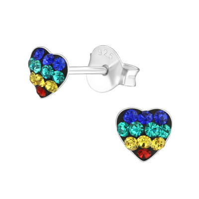 Children's Silver Heart Ear Studs with Genuine European Crystals