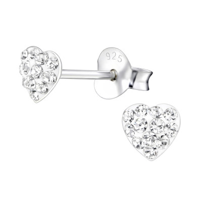 Children's Silver Heart Ear Studs with Genuine European Crystals