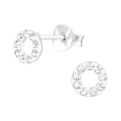 Children's Silver Circle Ear Studs with Crystal