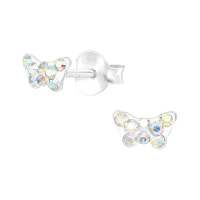 Butterfly Children's Sterling Silver Ear Studs with Crystal