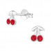 Children's Silver Cherry Ear Studs with Crystal