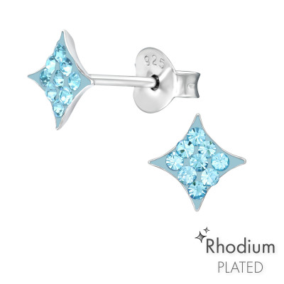 Children's Silver Diamond Star Ear Studs with Crystal