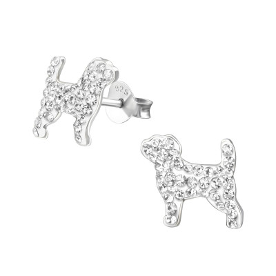 Children's Silver Dog Ear Studs with Crystal