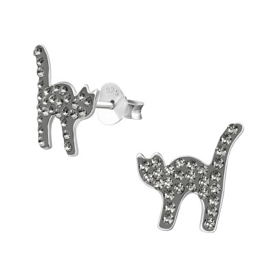 Children's Silver Cat Ear Studs with Crystal