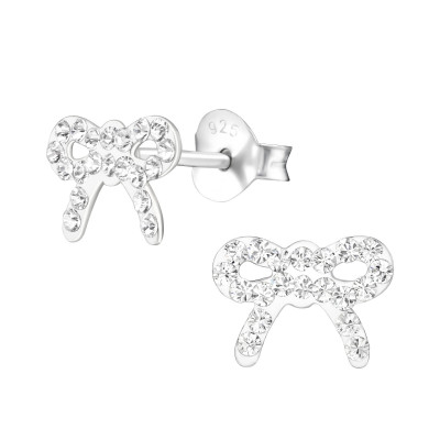 Children's Silver Bow Ear Studs with Genuine European Crystals