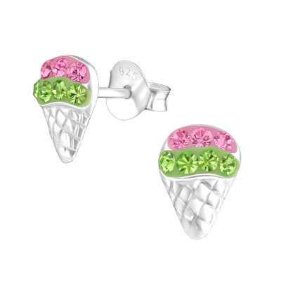 Children's Silver Ice Cream Ear Studs with Crystal