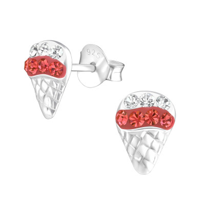 Children's Silver Ice Cream Ear Studs with Genuine European Crystals