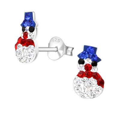 Children's Silver Snowman Ear Studs with Crystal